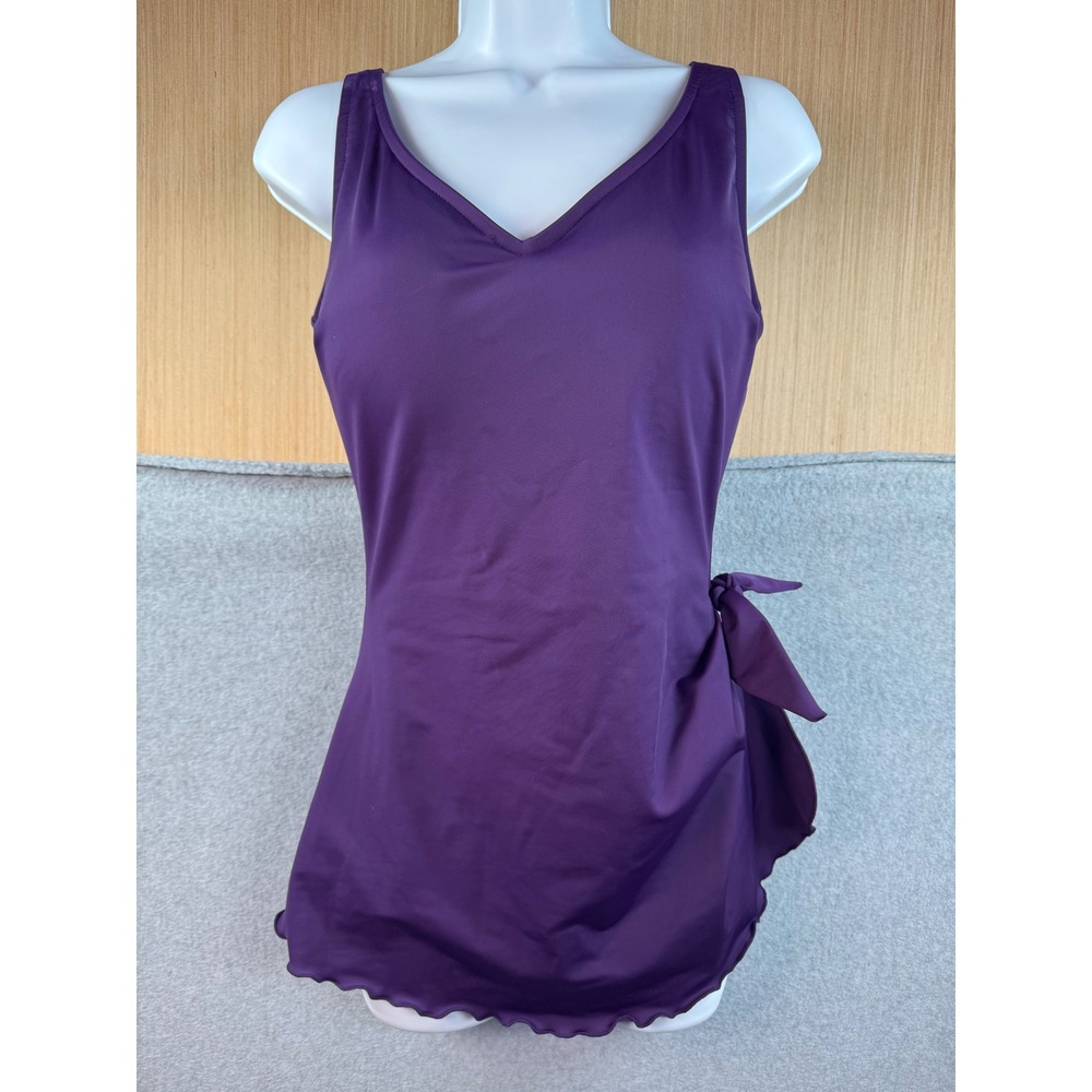 Roxanne Purple Bra Sized One Piece Swimsuit Sarong Tie Swim Dress 36D E7110D